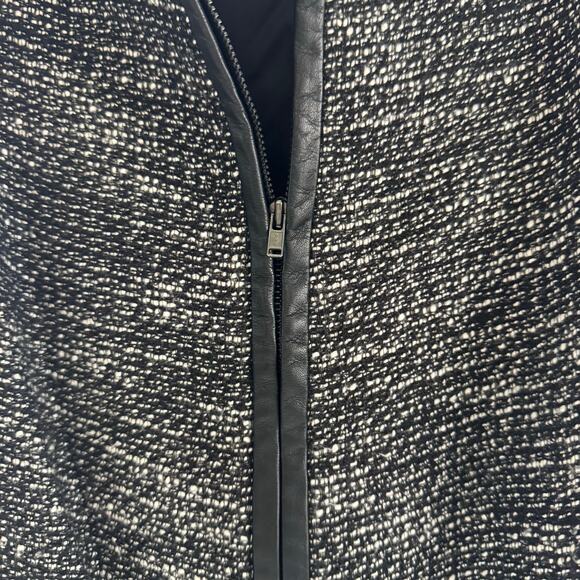Eileen Fisher Large Black & White Tweed Zippered Front Jacket Faux Pockets - Picture 3 of 8